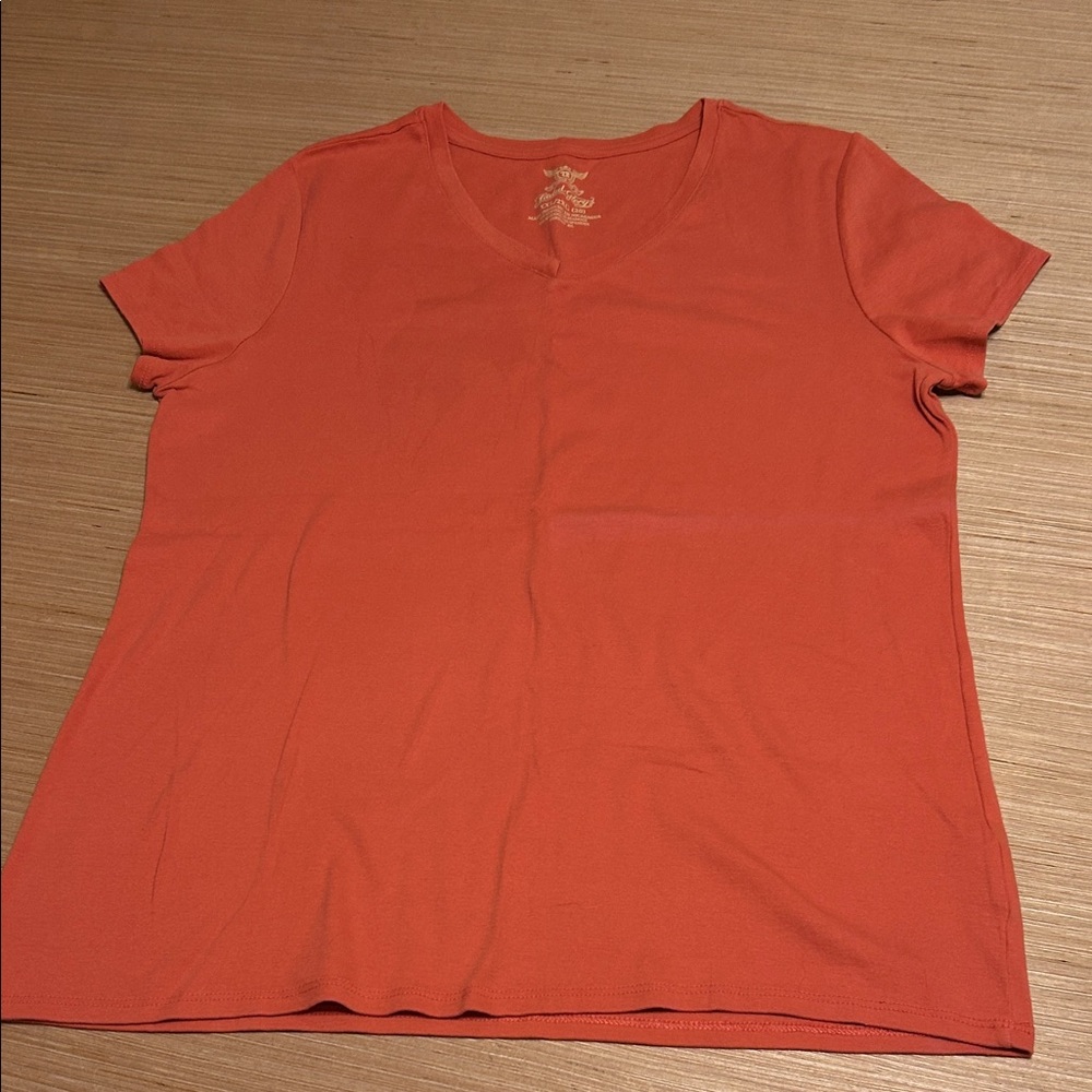 Faded Glory Short Sleeve V-Neck Tee in Bright Coral